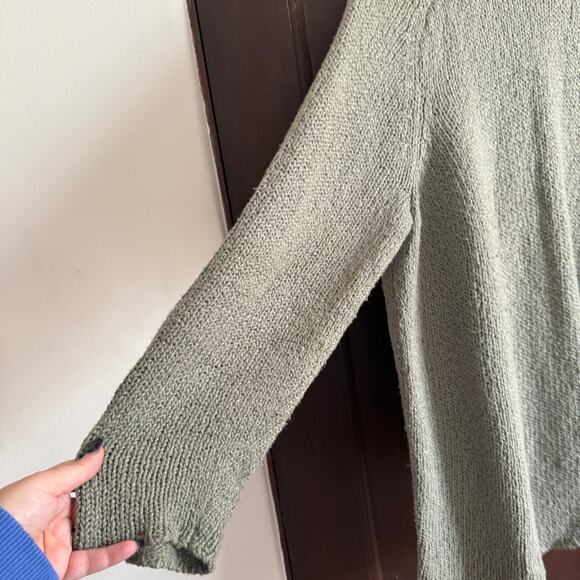 EILEEN FISHER | Light Sage Green Cotton Chunky Knit Crewneck Sweater | Large - Picture 2 of 7